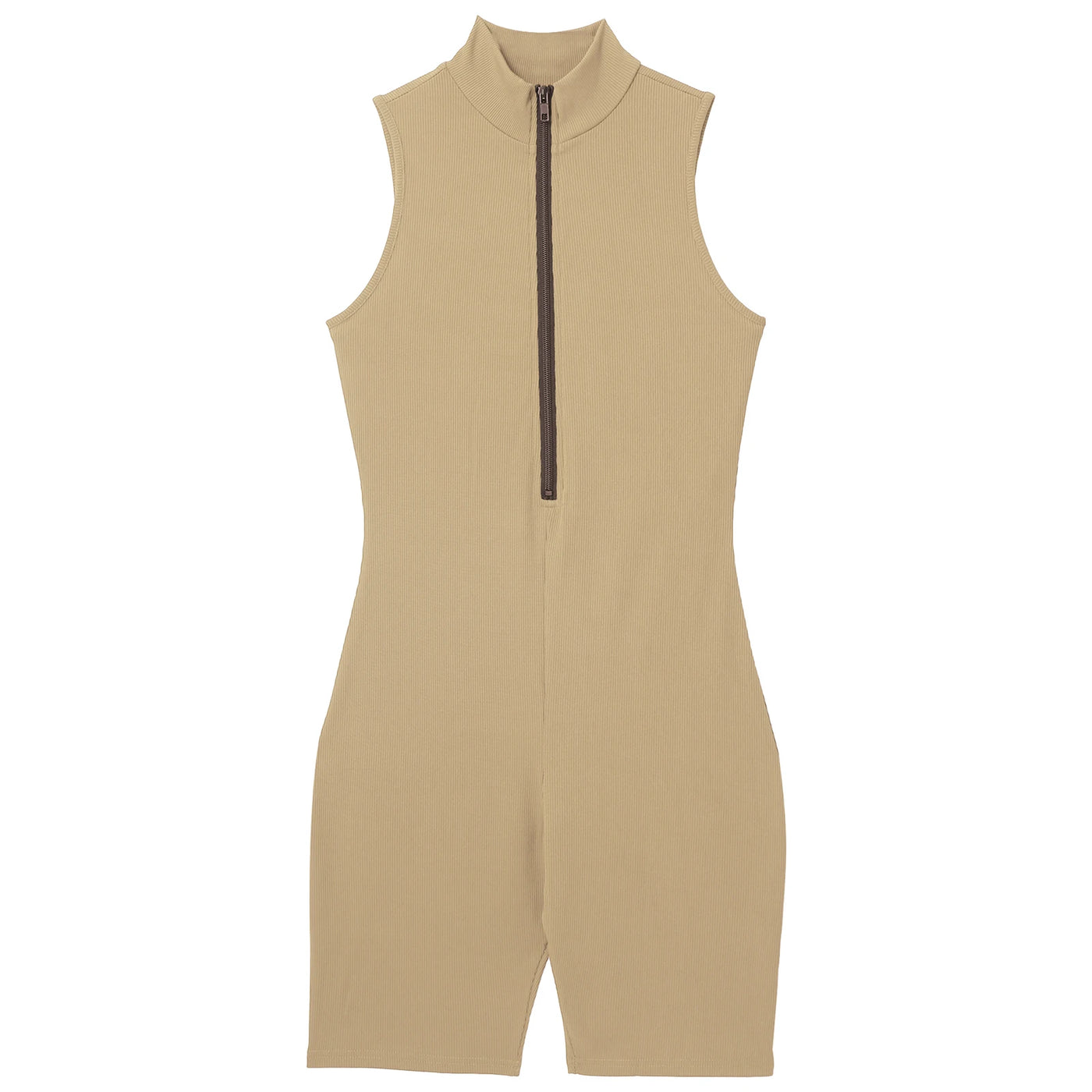 Womens Athletic Tank Bodysuit Sleeveless Front Half Zip Shorts Jumpsuit Leotard Gym Yoga Workout Cycling Sportswear Swimsuit