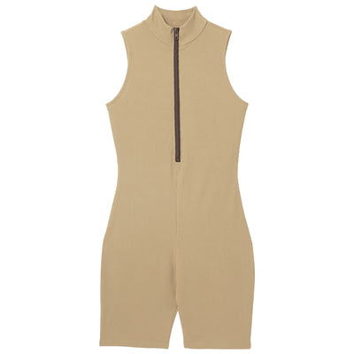 Womens Athletic Tank Bodysuit Sleeveless Front Half Zip Shorts Jumpsuit Leotard Gym Yoga Workout Cycling Sportswear Swimsuit