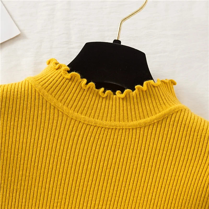 Mock Neck Clothes Knitted Woman Sweaters Pullovers Autumn Winter Basic Women's Jumper Slim Somen's Sweater Pull Long Sleeve