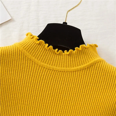 Mock Neck Clothes Knitted Woman Sweaters Pullovers Autumn Winter Basic Women's Jumper Slim Somen's Sweater Pull Long Sleeve