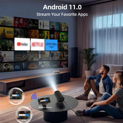 Mini Portable Projector Home Cinema 1080p HD 4k Android 11 Projector with WiFi 6 and Bluetooth Smart Pocket Outdoor