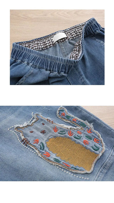 High waisted Jeans for women 2025 Spring Autumn New Korean version Loose Embroidered patch fabric Nine point Harem Pants Female