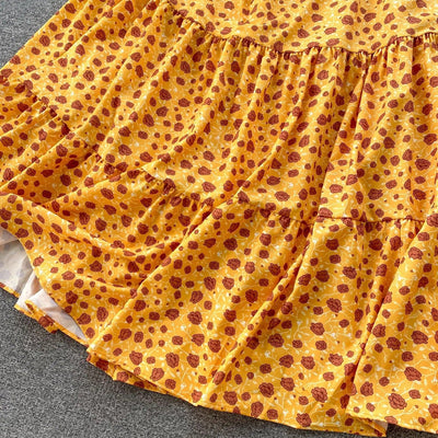 French Chic Dress Beach Style Floral Print Dresses Female V-Neck New Summer Ruffles A-Line Vestidos Women Clothes