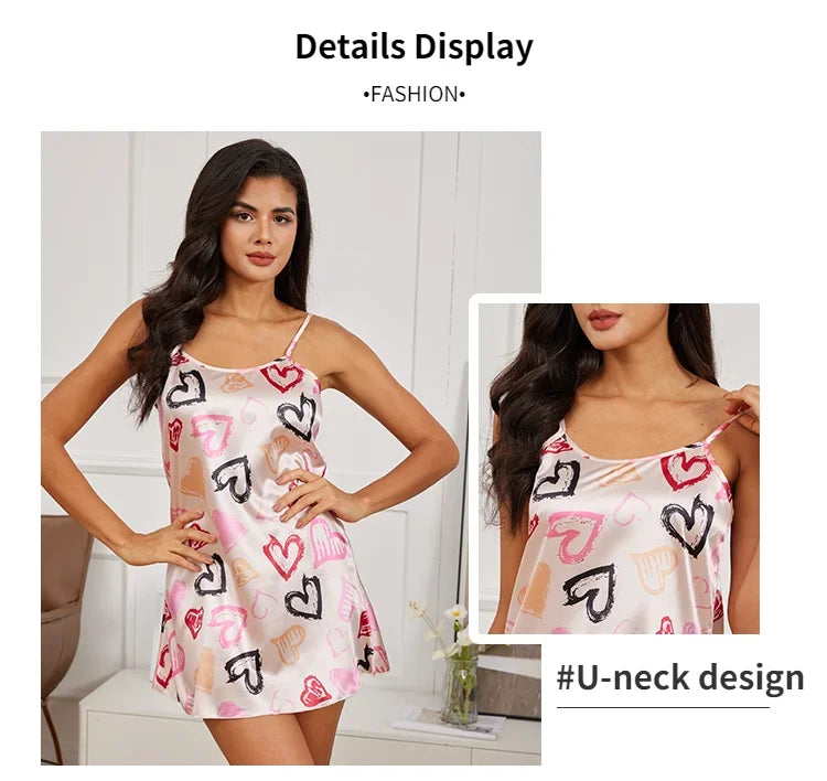 Women Nightdress Sexy Sleepwear Pajamas Nightgowns Slip Skirt Loungewear Nightie Ladies Summer Casual Home Clothes Pyjama Femme