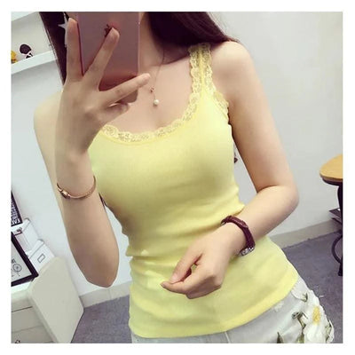 Women Tank Top With Lace Top Red Inside Wear Lace Camisoles