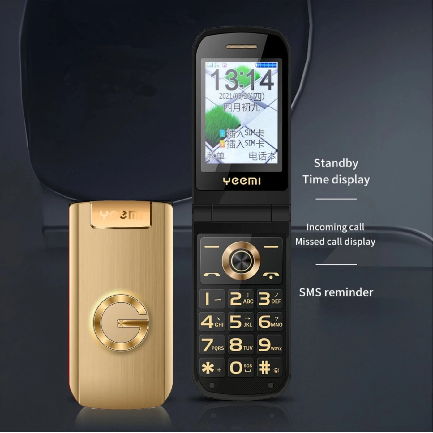 Slim Flip Mobile For Elderly Metal Body  Big Screen SOS Call Quick Dial Loud Sound Two Sim Magic Voice Torch Senior Mobile Phone