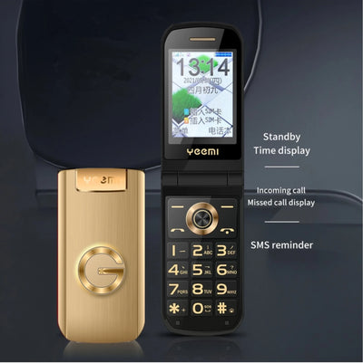 Slim Flip Mobile For Elderly Metal Body  Big Screen SOS Call Quick Dial Loud Sound Two Sim Magic Voice Torch Senior Mobile Phone