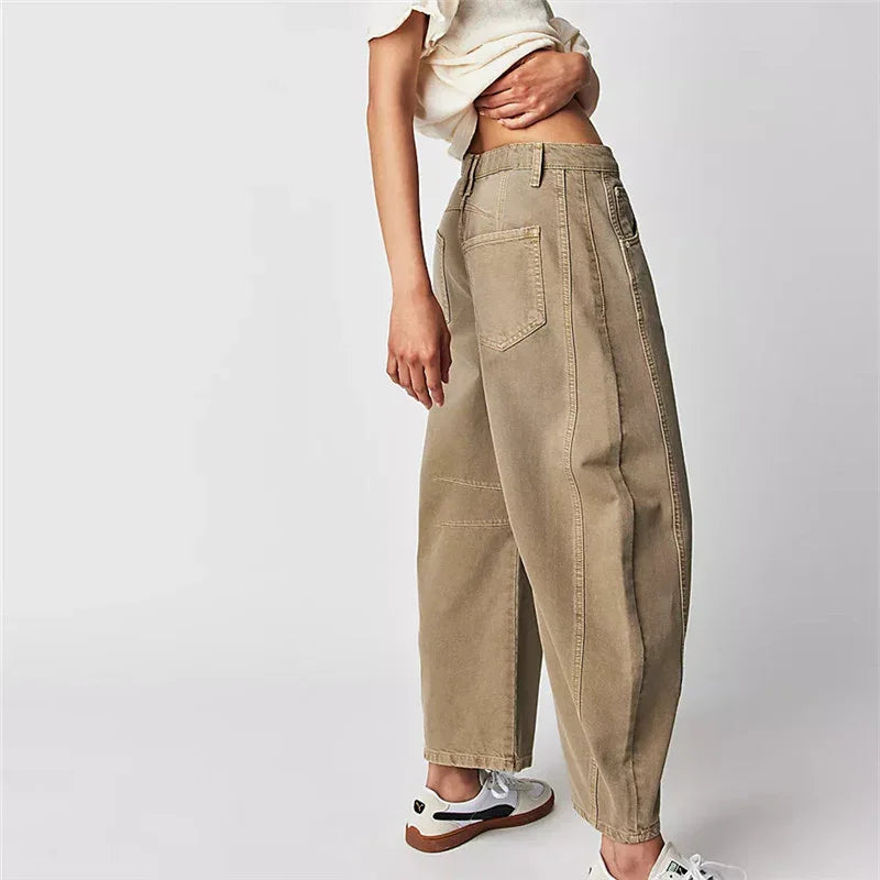Hirigin Wide Leg Baggy Jeans Women Casual Loose Mid Waist Denim Pants 90s Boyfriend Denim Bloomers Girlfriend Barrel Jeans