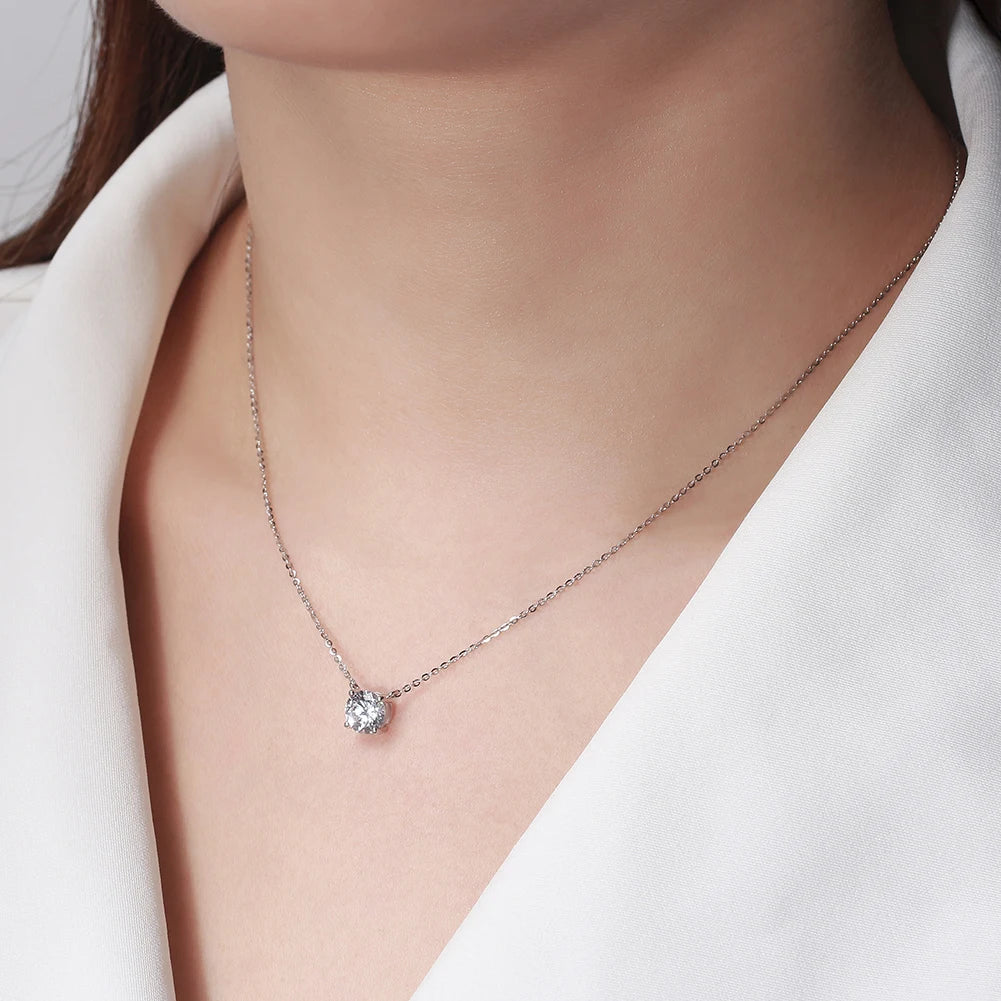 ORSA JEWELS 925 Sterling Silver Dainty Necklace for Women 14K Gold Plated Round Brilliant Cut Solitaire Pendant Necklace APN13