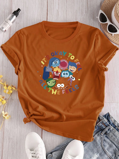 Women's Cartoon Graphic T-Shirts  Casual Crew Neck Short Sleeve Tops  Women's Clothing