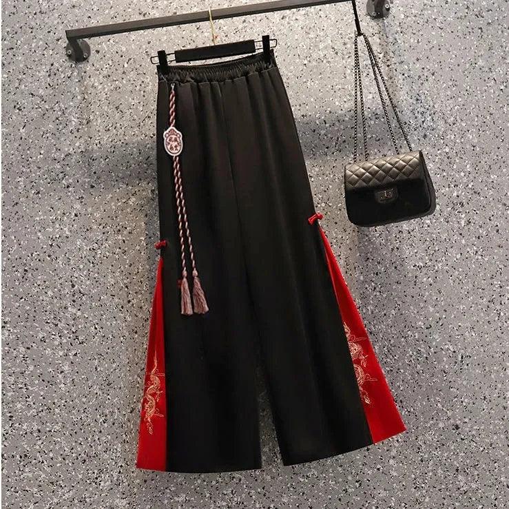 Fashion Women Trousers High Waist Wide Leg Pants Chiffon Slit Culottes Cheap Wholesale Elastic Waist Cropped Pants Free Shipping