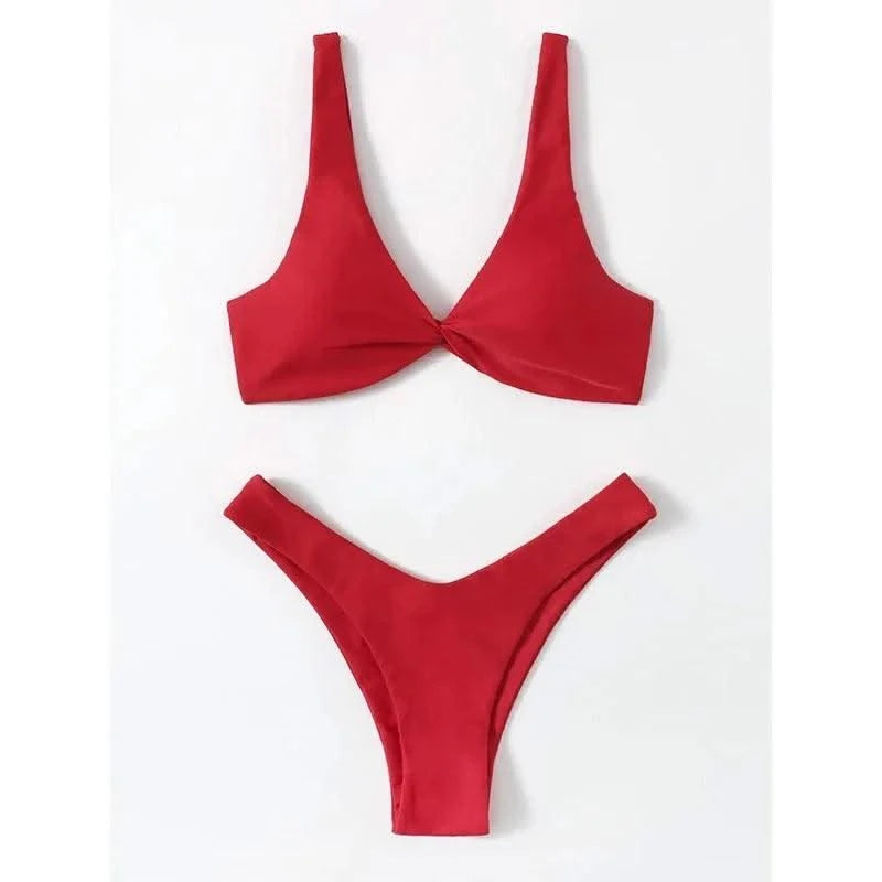 OIINAA Bathing Suit Women Solid Sexy Swimsuit Bow Tie Drawstring Lace Up Summer Bikini Set Two-pieces Beachwear Thong Biquinis