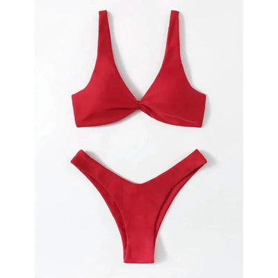 OIINAA Bathing Suit Women Solid Sexy Swimsuit Bow Tie Drawstring Lace Up Summer Bikini Set Two-pieces Beachwear Thong Biquinis