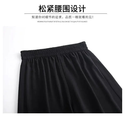 Fashion Women Trousers High Waist Wide Leg Pants Chiffon Slit Culottes Cheap Wholesale Elastic Waist Cropped Pants Free Shipping