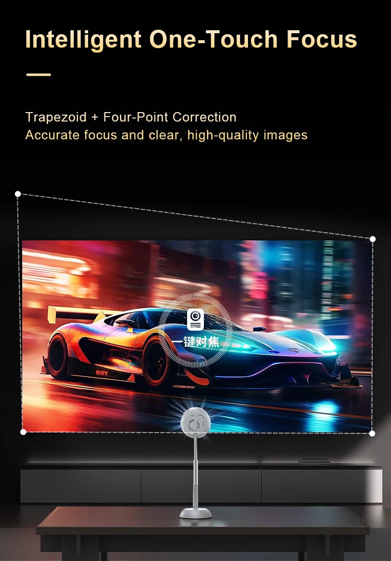 Portable Mini  Android Projector Support 4K  1080p Integrated 90°Adjustable Stand Hight Adjustment WiFi Bluetooth  ,Model:TS6
