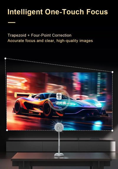 Portable Mini  Android Projector Support 4K  1080p Integrated 90°Adjustable Stand Hight Adjustment WiFi Bluetooth  ,Model:TS6