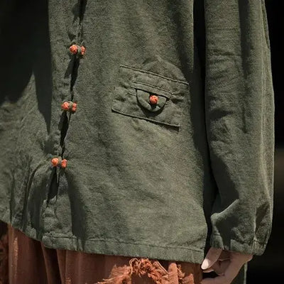 Cotton Linen Women's Literary Vintage Ramie Tops Shirt Women's Patchwork Colour Plate Button Lapel Cardigan Jacket Chinese Style