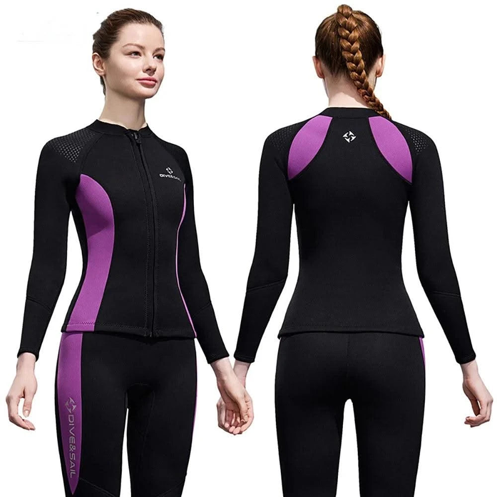 2025 New Men Women Wetsuit Top 3mm Neoprene Wetsuit Jacket Long Sleeve Front Zipper Swimsuit Surfing Diving Tops for Water Sport - Elanique