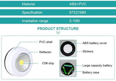 LED COB Touch Sensor Small Night Light LED Under Cabinet Light With Adhesive Sticker Wireless Wall Lamp Wardrobe Cupboard Lamp