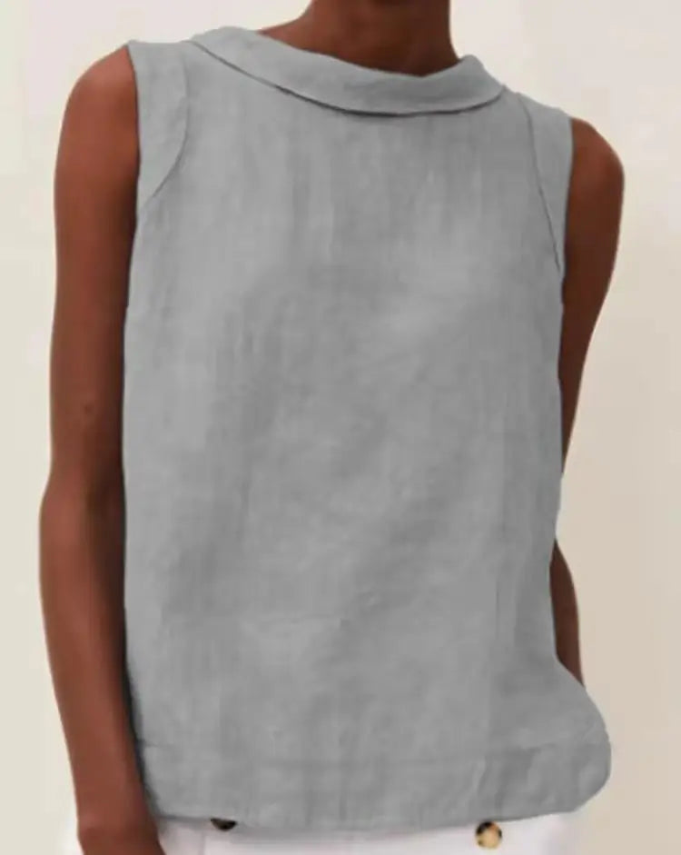 Summer Solid Cotton Linen Women's Top Simple Sleeveless O-neck Casual Blouses & Shirts Female Trendy Fashion Office Tops Ladies