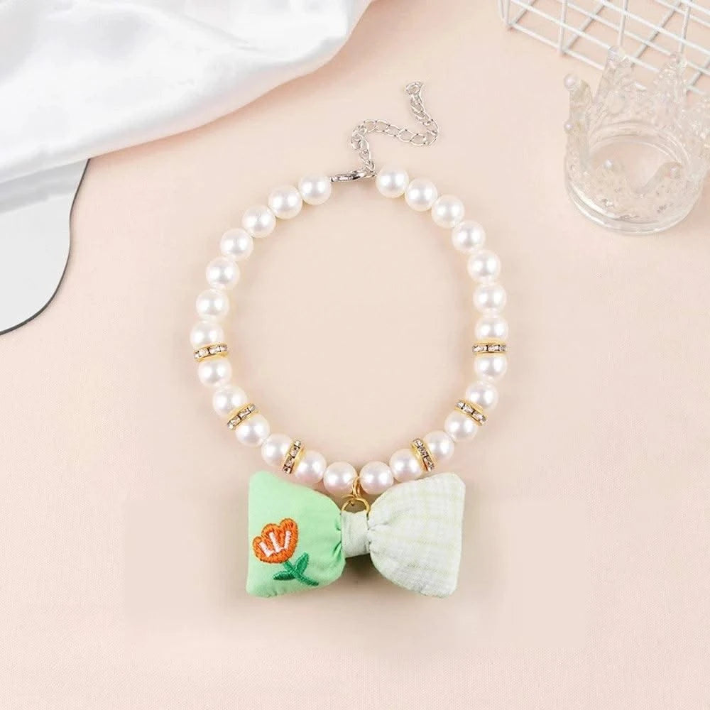Pet Dog Accessories Bow Pet Necklace Decoration, Pearl Pet Collar Cat Dress Up Necklace