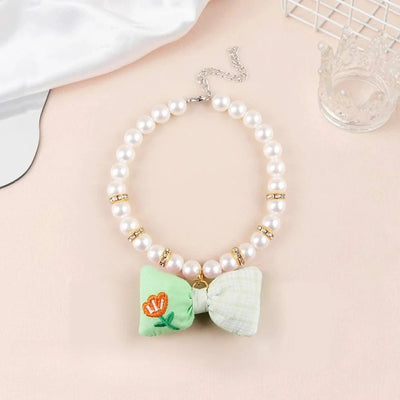 Pet Dog Accessories Bow Pet Necklace Decoration, Pearl Pet Collar Cat Dress Up Necklace