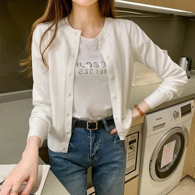 Woman's Oversized Bomber Jacket Autumn New Round Neck Long Sleeve Pocket Hidden Button Loose Jackets Coat Female Outerwear