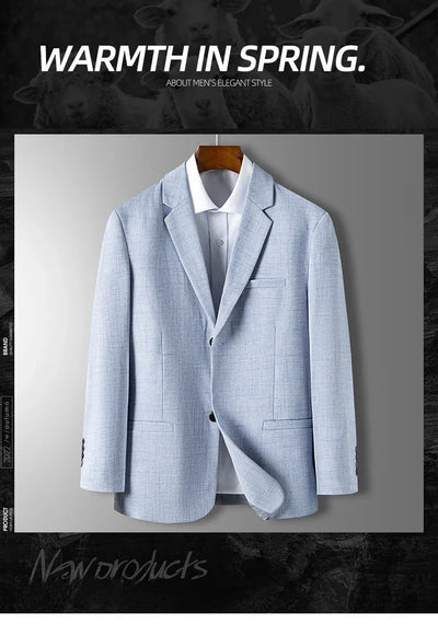 Spring Autumn Men's Blazer Luxury Plaid Jacquard Casual Suit Jacket Gray Blue Beige Loose Male Coat Costume Homme