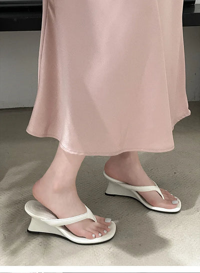 Women High-heeled Slippers 2025 Summer Clip Toe Flip Flop Fashion Pumps French Wedge Sandals Square Toe Ladies Shoes Sandalias