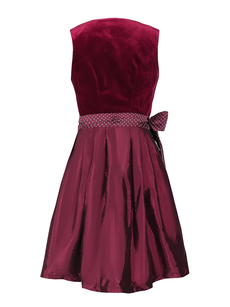 Women Midi Red Costume Dress Oktoberfest Beer Maid Women Dirndl Dress with Lace Apron Fashion Halloween