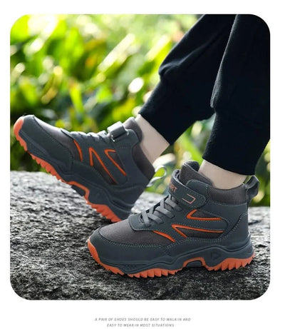 New Boys' Sports Shoes Non-slip School Children's Leather Breathable Running Black Fashion Hiking Shoes Sneaker Size 29-40