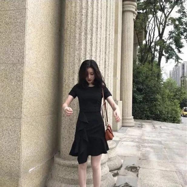 Midi Ruffle Women's Dress Soft Black Female Dresses Harajuku Elegant and Beautiful on Sale Clearance New in Clothing Hot Retro X