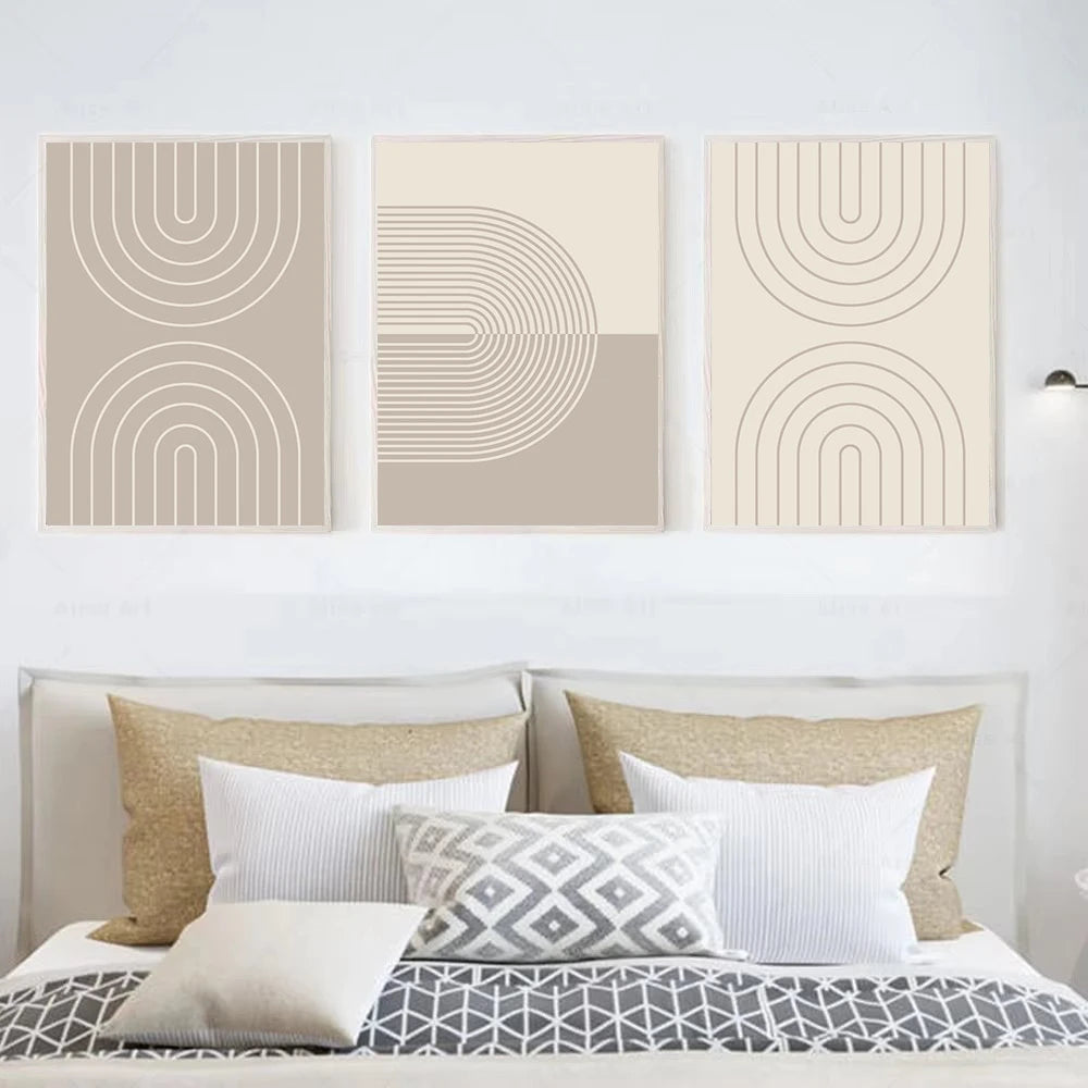 Modern Minimalist Wall Art Abstract Beige Lines Canvas Poster Painting Boho Print Wall Pictures Bedroom Living Room Home Decor