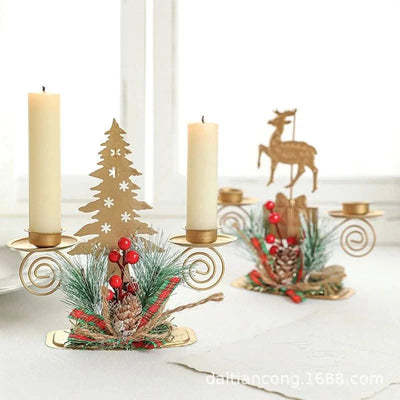 Christmas Golden Wrought Iron Candlestick Elk Snowflake Xmas Tree Candle Holder New Year Merry Xmas Table Decoration Home Items