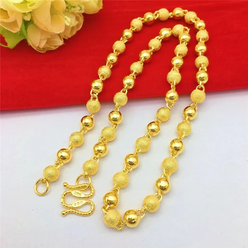 Luxury 18K Gold Necklace for Men Women Thick Yellow Gold Necklace for Wedding Engagement Anniversary Beads Chain Jewelry Gifts