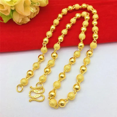 Luxury 18K Gold Necklace for Men Women Thick Yellow Gold Necklace for Wedding Engagement Anniversary Beads Chain Jewelry Gifts