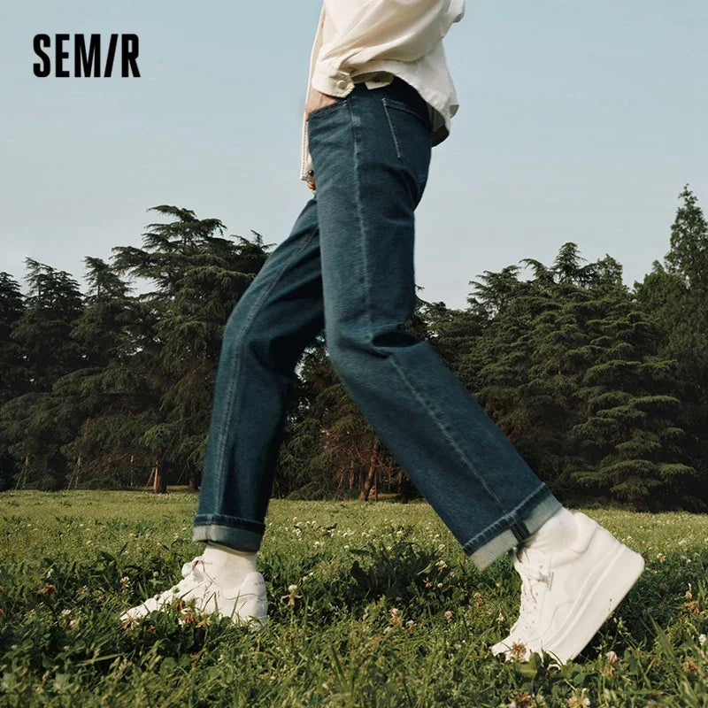 Semir 2023 Women Jeans Autumn New Rolled-edge Straight-leg Pants Slimming Trousers for Women