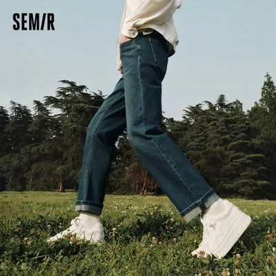 Semir 2023 Women Jeans Autumn New Rolled-edge Straight-leg Pants Slimming Trousers for Women