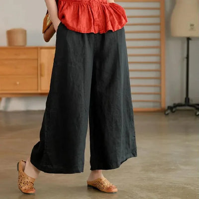 2024 Cotton Linen Home Wear Loose Pants for Women Summer Casual Baggy Wide Leg Trousers Purple Soft Capri Pants Women's Joggers