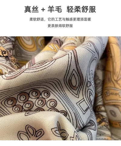 women's autumn and winter silk and wool dual purpose high-end scarves  large