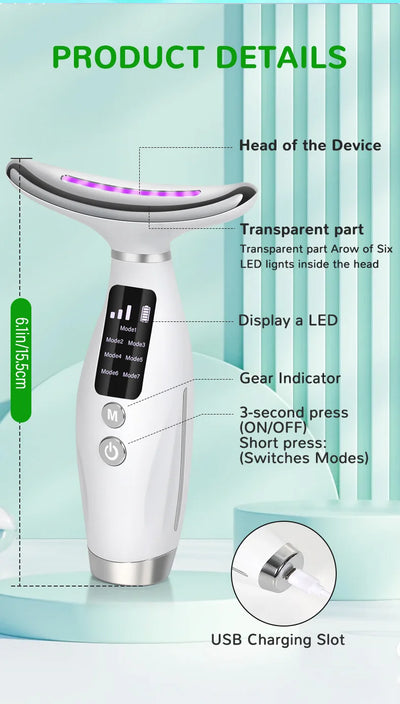 7 Color Facial Neck Massager EMS Micro-current Neck Face Beauty Device for Enhanced Face Neck and Shoulder Care with Vibrating