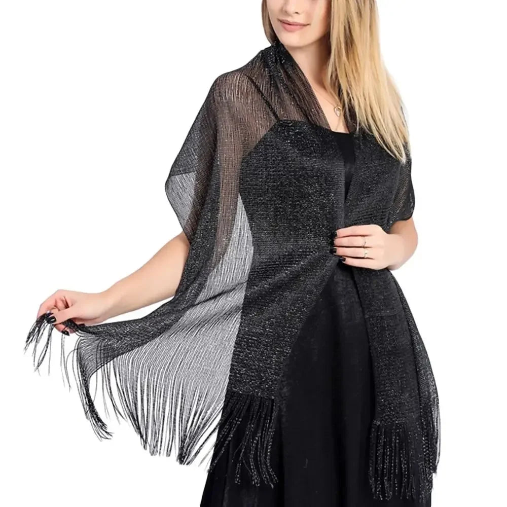 Elegant Evening Dresses Shawls Female Golden Silvery Wire Tassels Bridal Bridesmaid Party Wedding Temperament Accessories Scarf