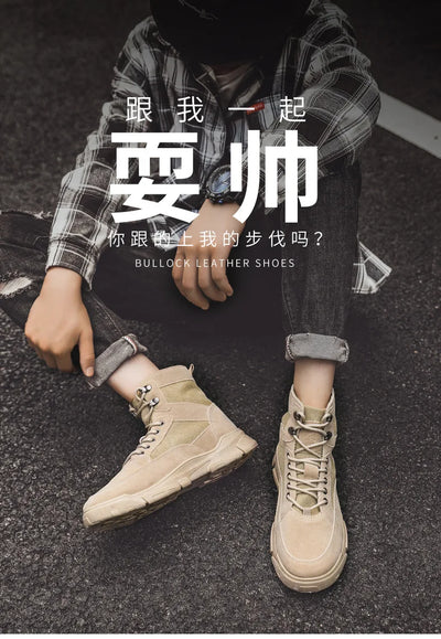 Outdoor Training Men's Tactical Boots High-Top Desert Shoes Camouflage Climbing Hiking Shoes for Men Canvas Platform Ankle Boots