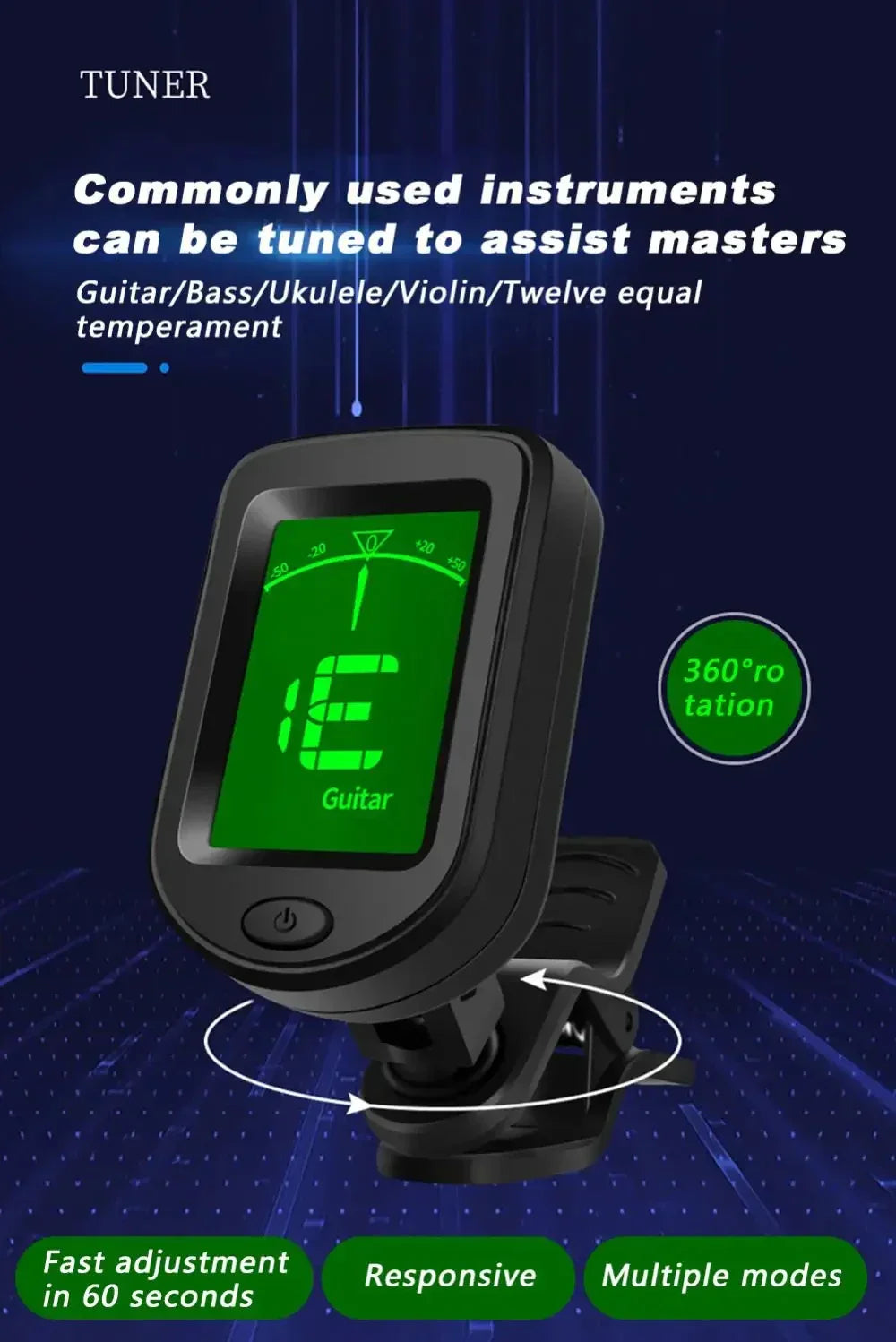 NEW Rechargeable Guitar Tuner For All Instruments Clip on Electronic Tuner for Guitar Bass Ukulele Violin Mandolin Banjo