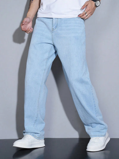 Manfinity Homme Men's Straight Loose Fit Multi-Pocket Casual Denim Jeans