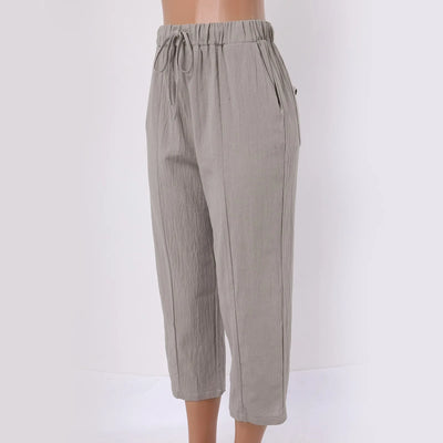 Women Solid Cotton Linen Pants Casual Baggy Elastic Waist Cropped Trousers Basic Wide Leg Linen Pants Pantalones De Mujer