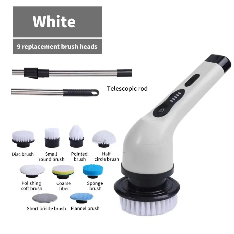 Electric Cleaning Brush 2-gear Electric Rotary Floor Scrubber Wireless Cordless 360 Adjust Extension Handle Home Cleaning Tools