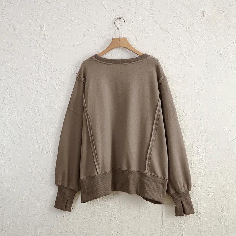 Oversized 100% Cotton Women Sweatshirts Long Sleeve Patchwork Open Side Streetwear Harajuku Pullovers Autumn Clothes For Women