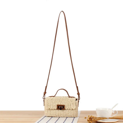 Handmade Women's Shoulder Bag Summer Straw Beach Bag Bohemian Female Handbags Fashion Square Flap Lock Designer Shopper Purse