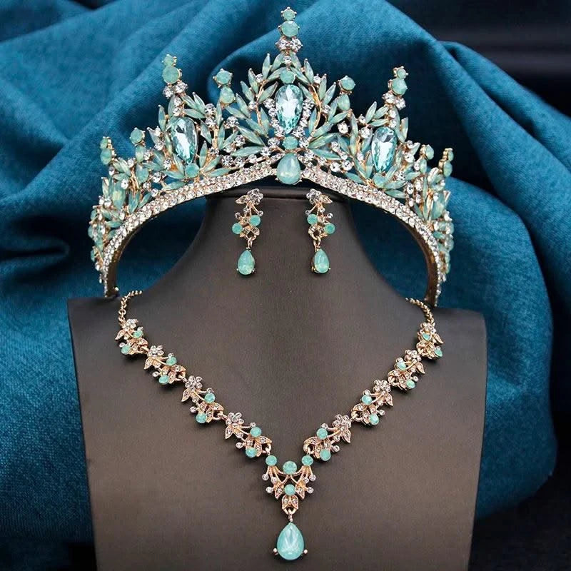 Wedding Tiaras, Bridal Set Costume Accessories, Jewellery Sets for Women 3 Pcs Necklace, Earrings and Crown